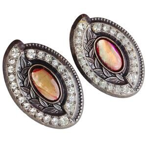Vintage Nuri Earrings Silver Tone Shell Cabochon Art Nouveau Style 1980s Pierced